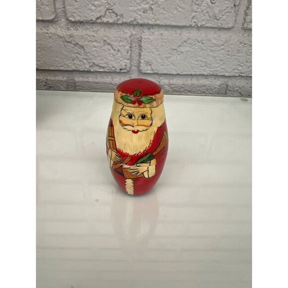 Vintage Russian Santa Claus Hand Painted Wood Nesting Dolls 5 PCS - Picture 5 of 8